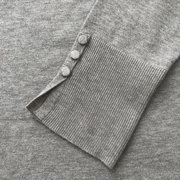 Chico's Gray Crew Neck Sweater with Button Sleeves - Picture 3 of 8